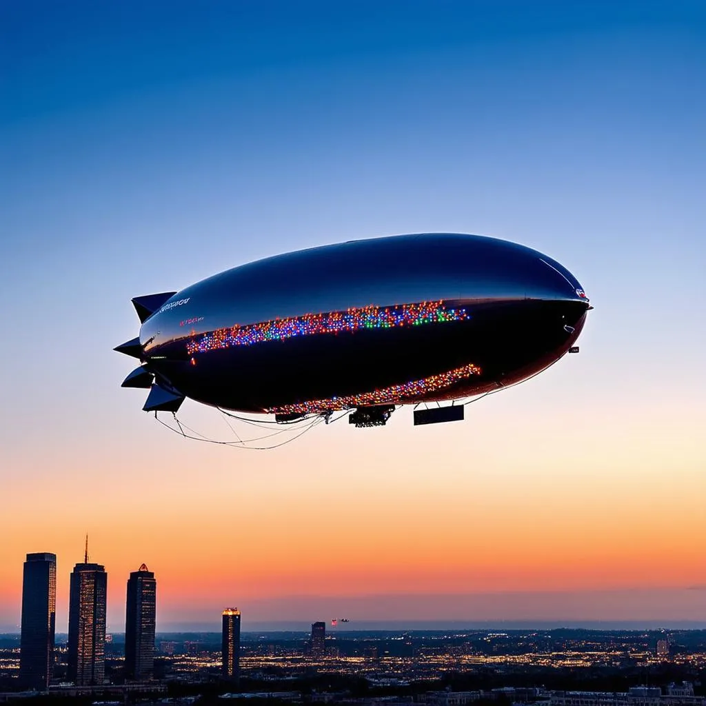 Blimp Over City Skyline